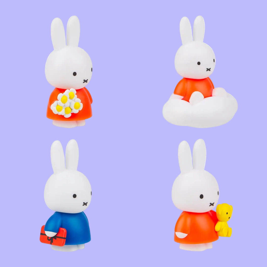 Set of four rabbit figurines in different outfits. Bunny Miffy cute gifts Australia

