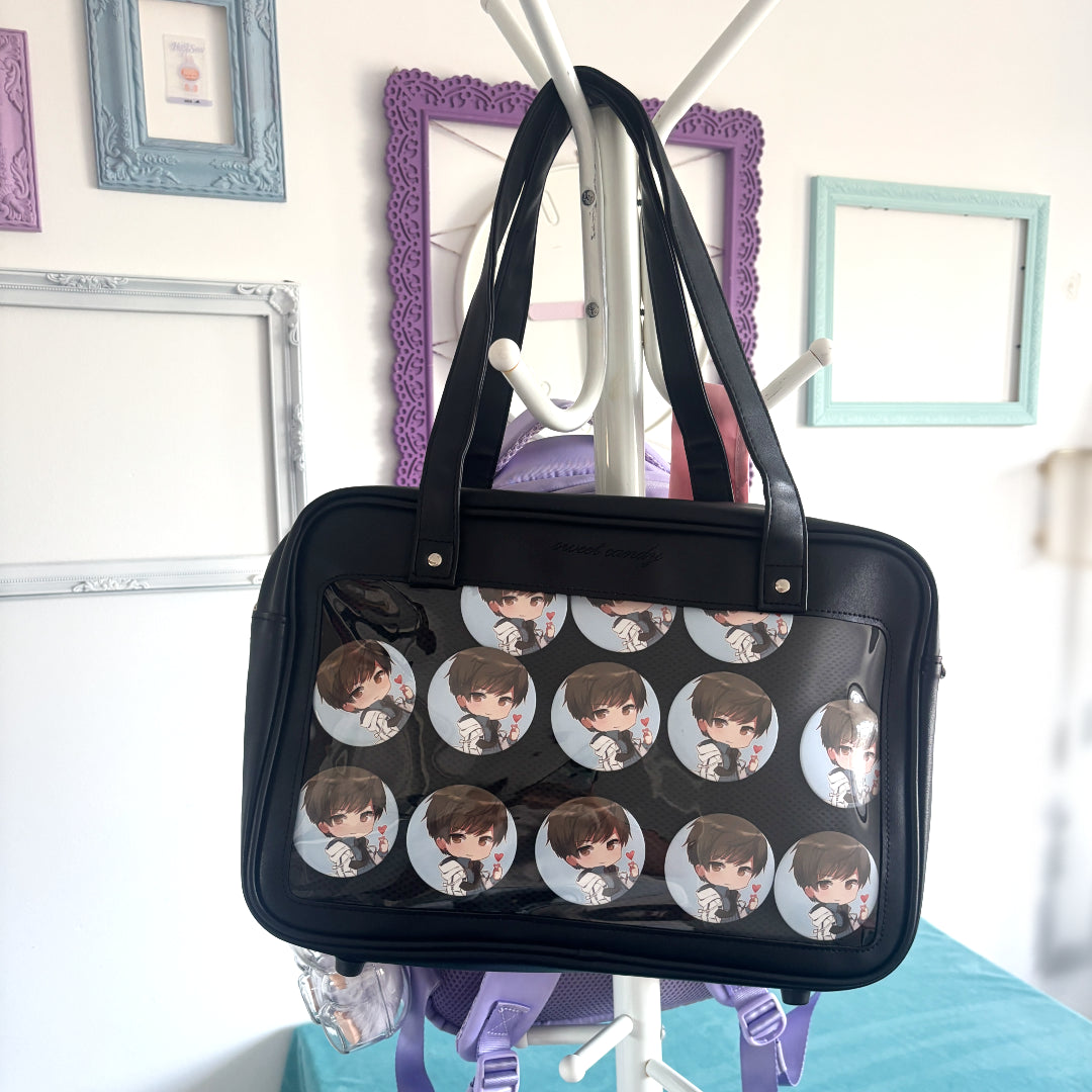 Black Ita Bag with Clear Display Window – Perfect for Pins & Plushies