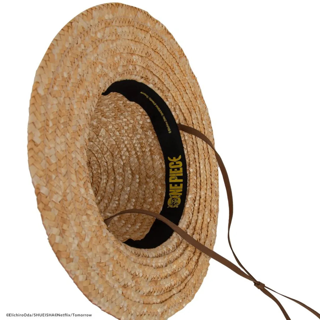Cosplay accessories. Straw hat with a black band featuring 'One Piece' logo