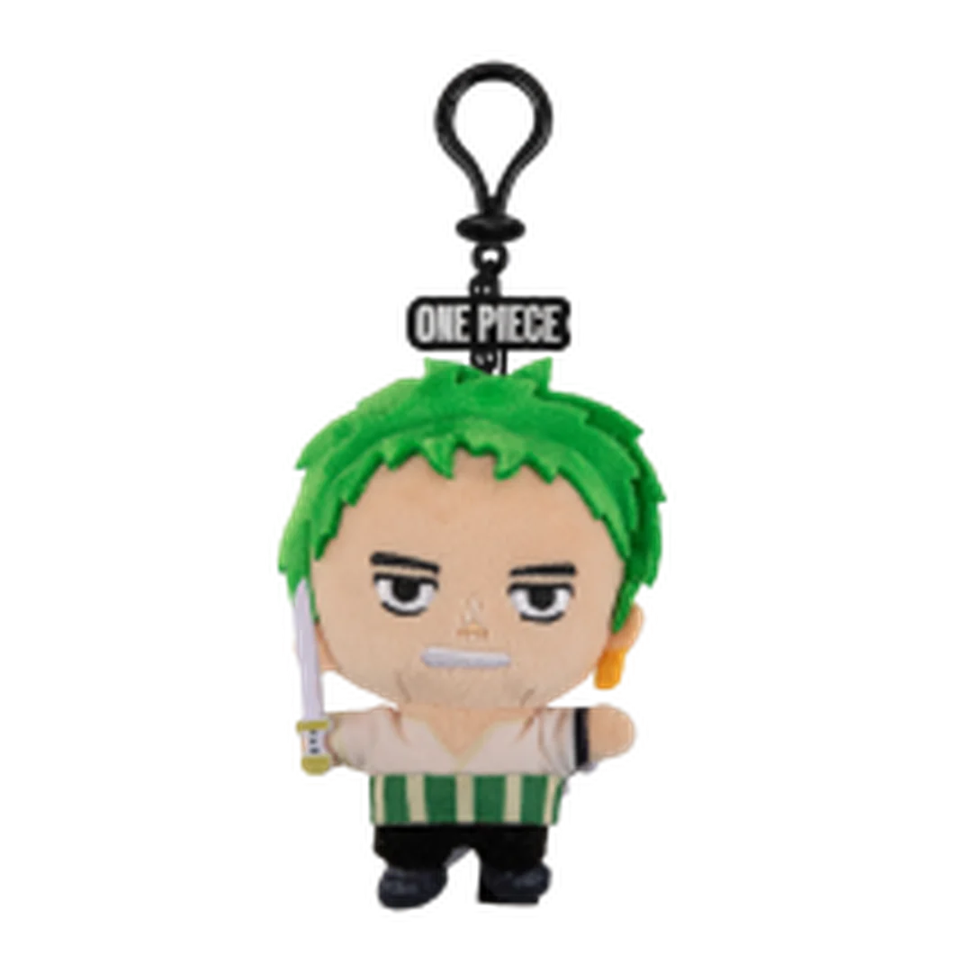 Plush keychain of a Zoro from 'One Piece' with green hair and a sword 