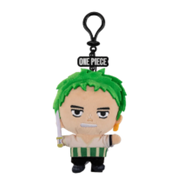 Plush keychain of a Zoro from 'One Piece' with green hair and a sword 