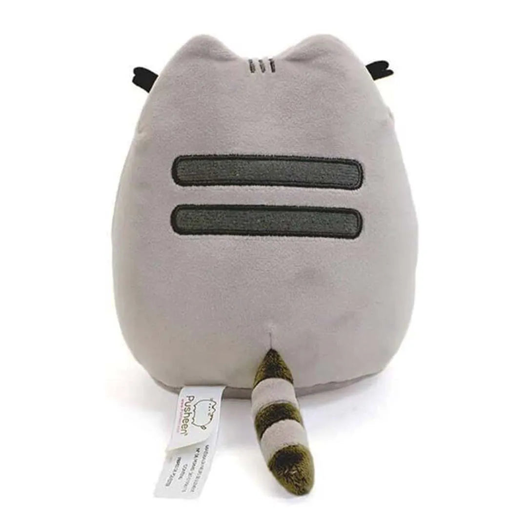 Gray plush toy with a tail on a white background