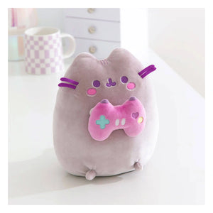 Front view of Pusheen Gamer Girl plush holding a pink game controller