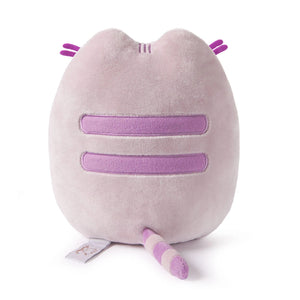 Back view of Pusheen plush showing purple stripes and tail