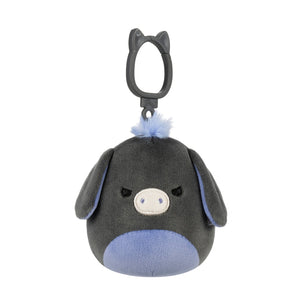 Plush keychain with a donkey gray and blue design on a white background