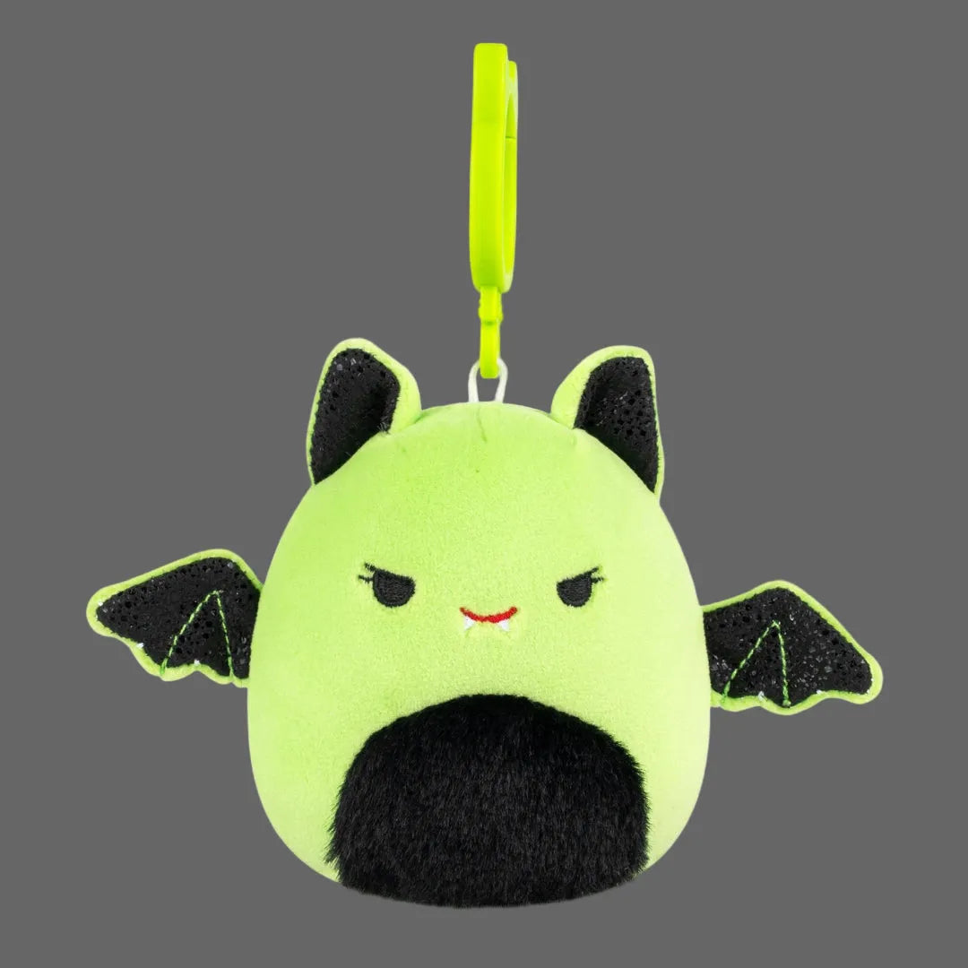 Leap the lime bat — Squishmallows 3.5" Halloween clip-on plush keyring, front view, Australia 2025