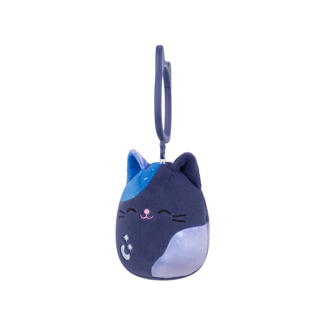 Metta the Celestial Cat — Squishmallows 3.5" Halloween clip-on plush keyring, side view, Australia 2025.