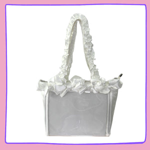 White Ruffle Ita Bag – Kawaii Clear Display Satchel for Pins, Plushies & Charms
