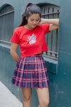 Navy n Red Tartan -Pleated skirt - Japanese/ Korean school girl - Cosplay skirt