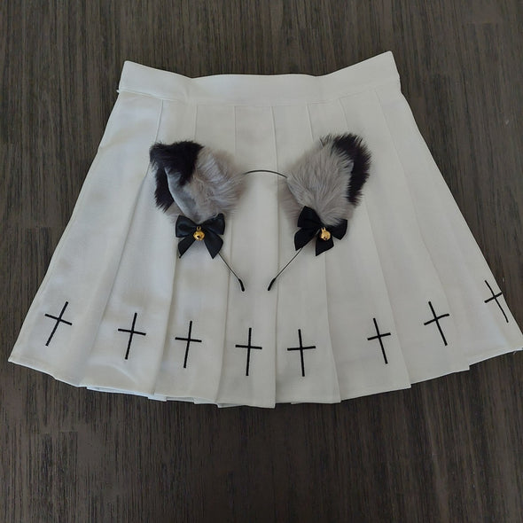 White Pleated Stretchy Skirt Crosses - with shorts
