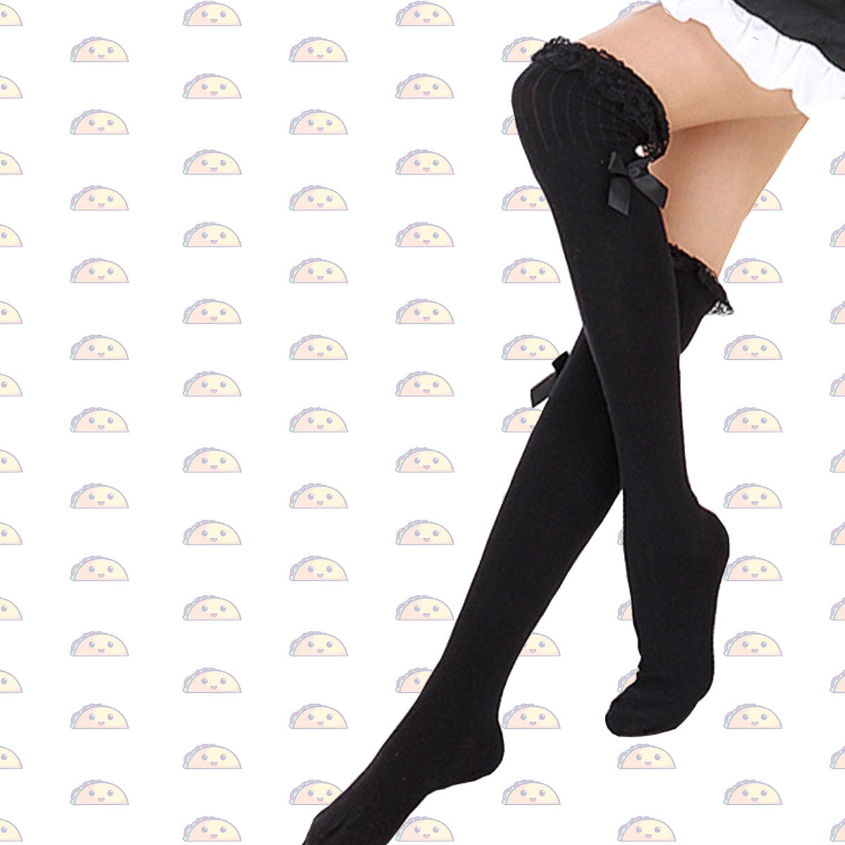 Over-the-Knee Socks - Black lace and bow
