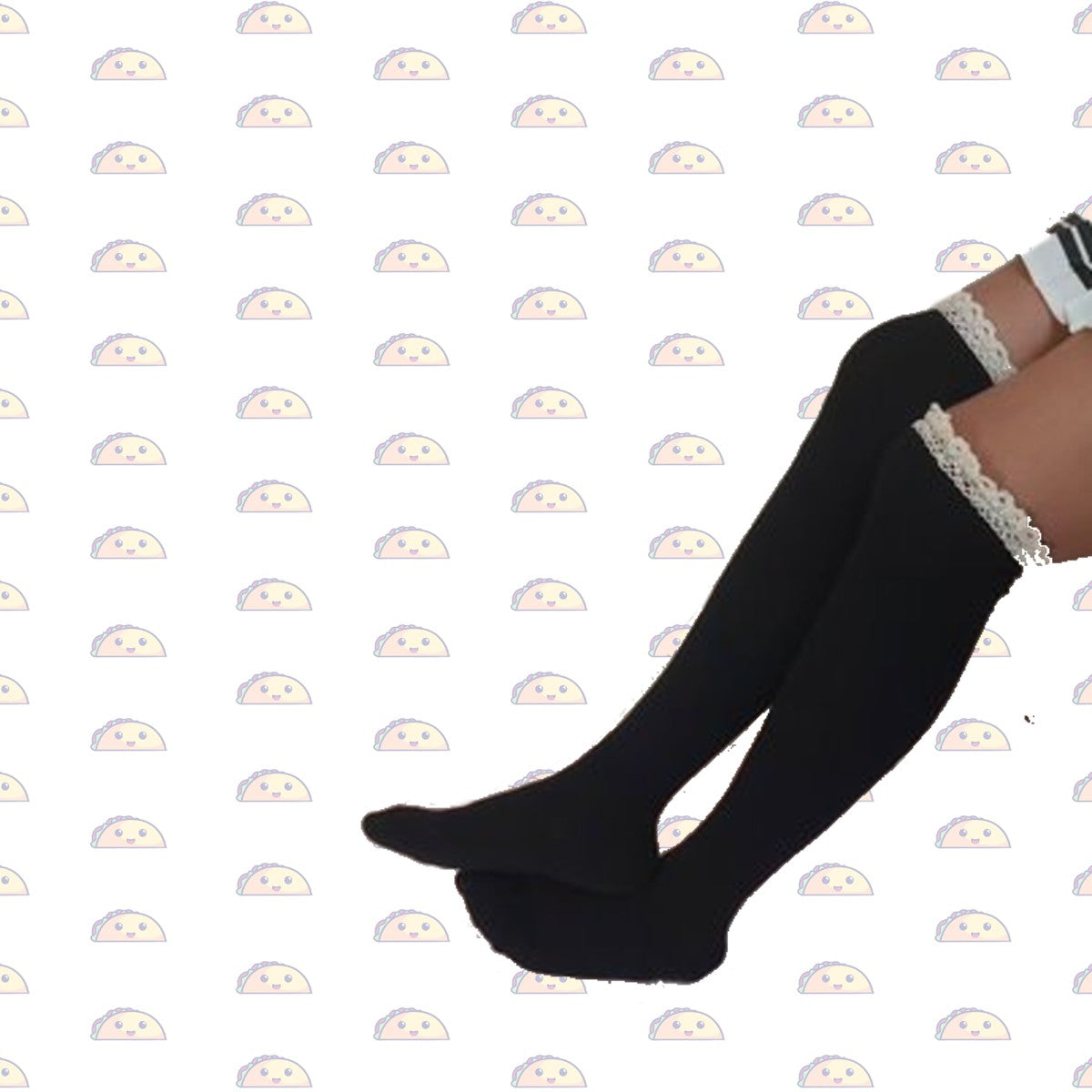 Over-the-Knee Socks - Black lace and bow