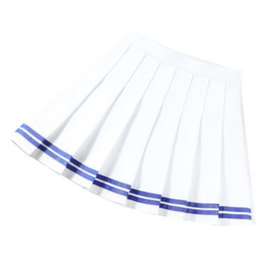White Pleated Stretchy Skirt Blue Stripes - with shorts
